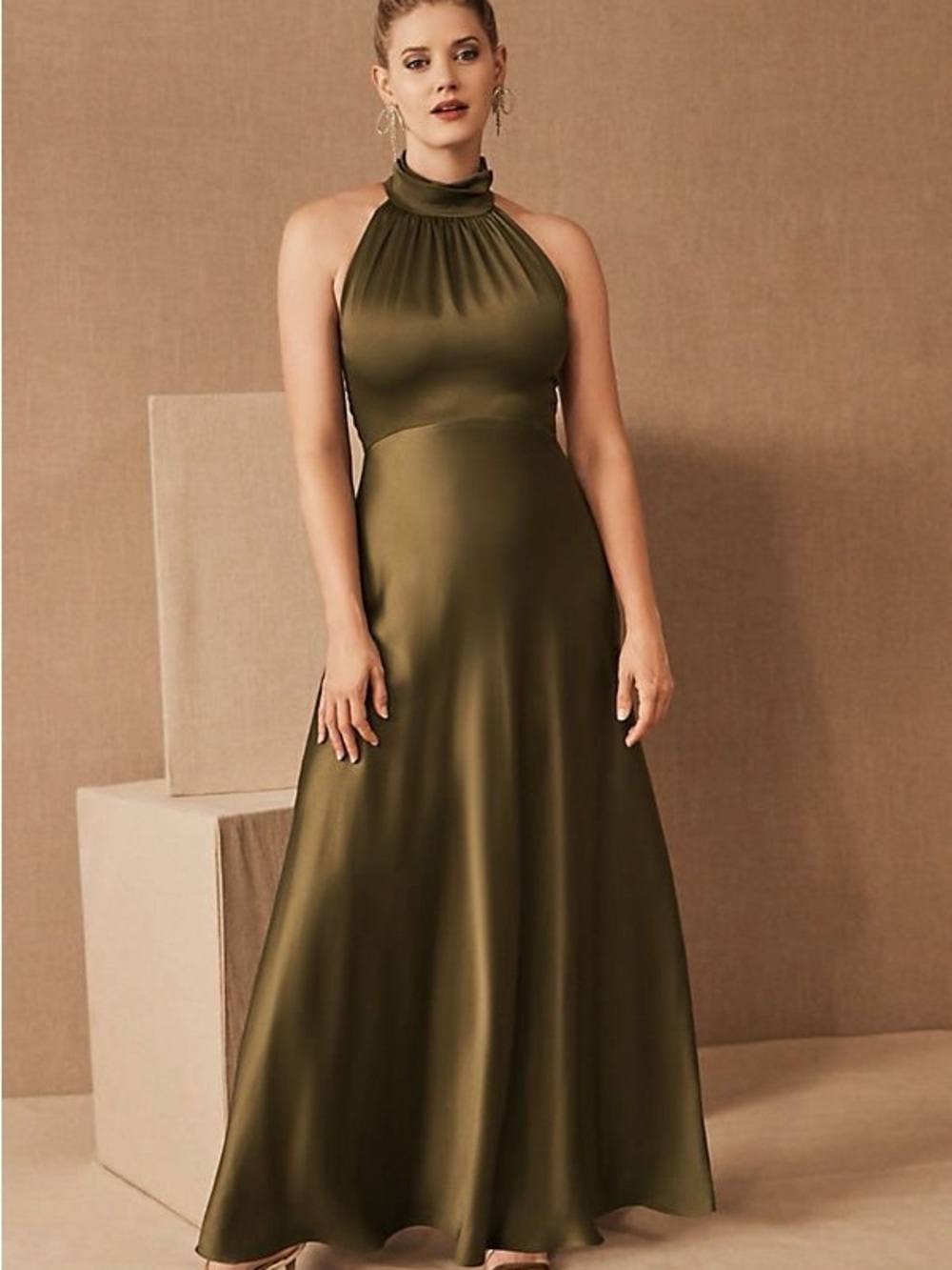 BHLDN Cortland Maxi Olive Green Dress